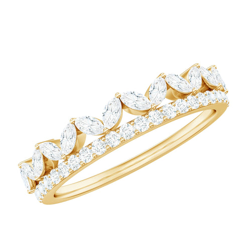 Certified Moissanite Half Eternity Wedding Band in Crown Style - Luzilly Bridal & Apparel