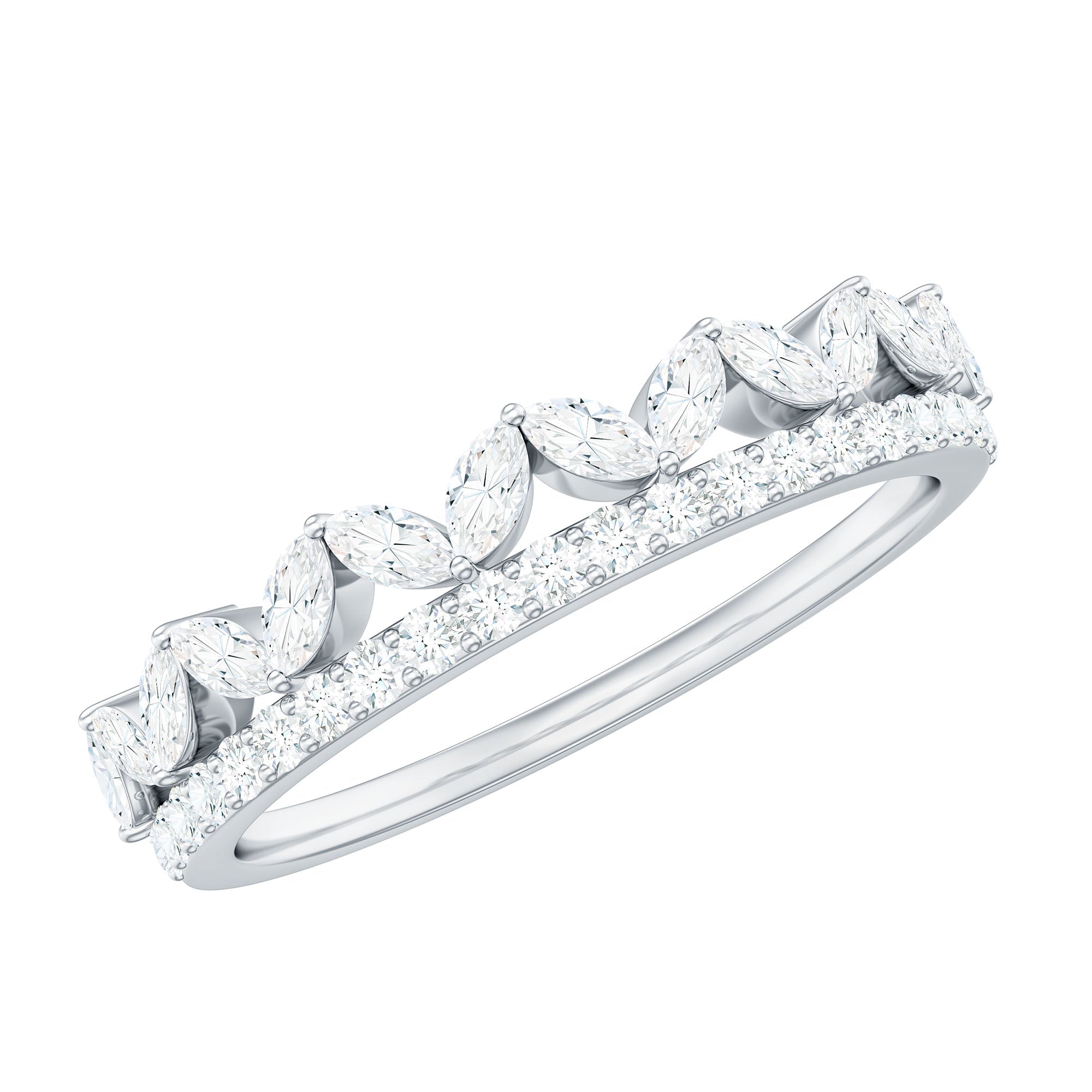 Certified Moissanite Half Eternity Wedding Band in Crown Style - Luzilly Bridal & Apparel