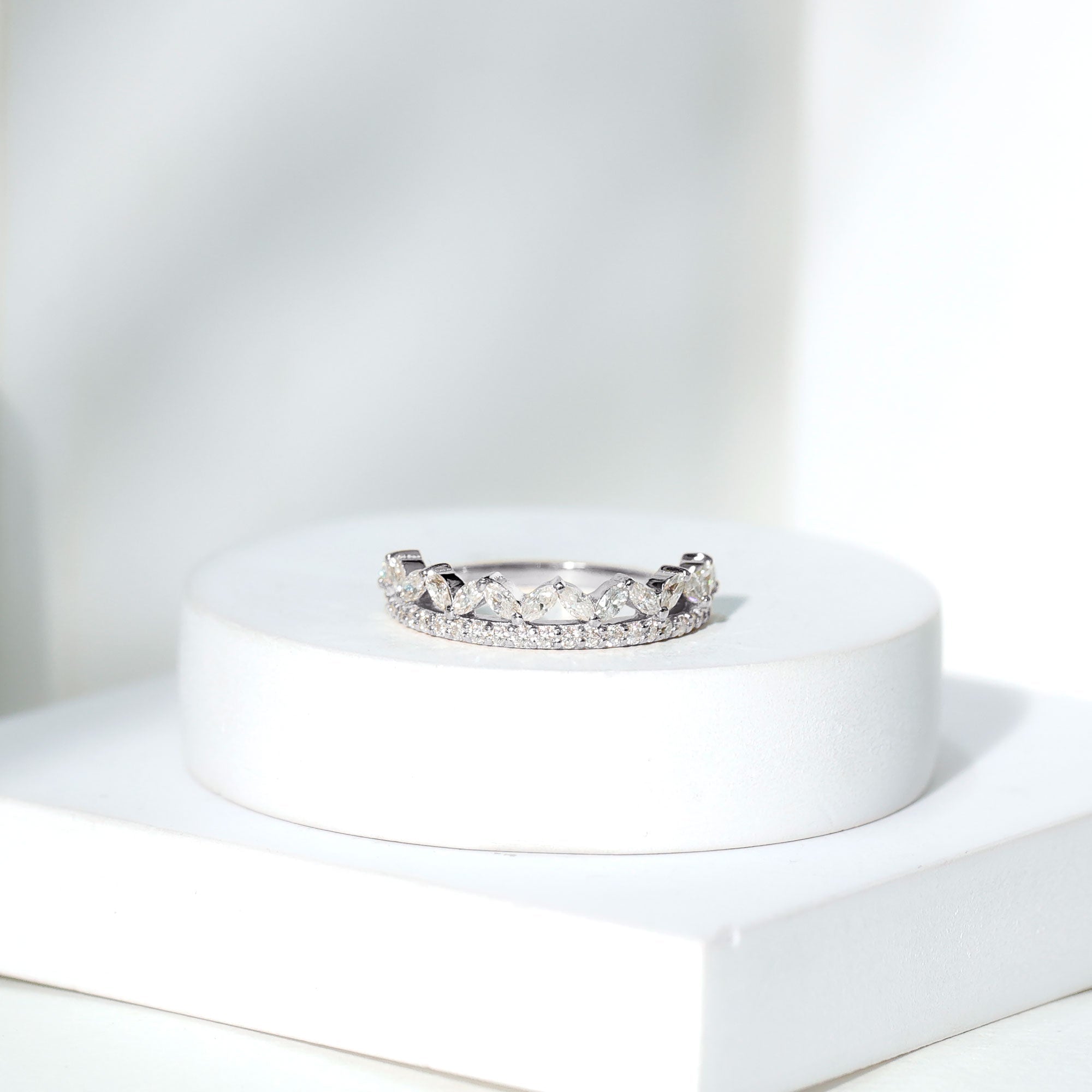Certified Moissanite Half Eternity Wedding Band in Crown Style - Luzilly Bridal & Apparel