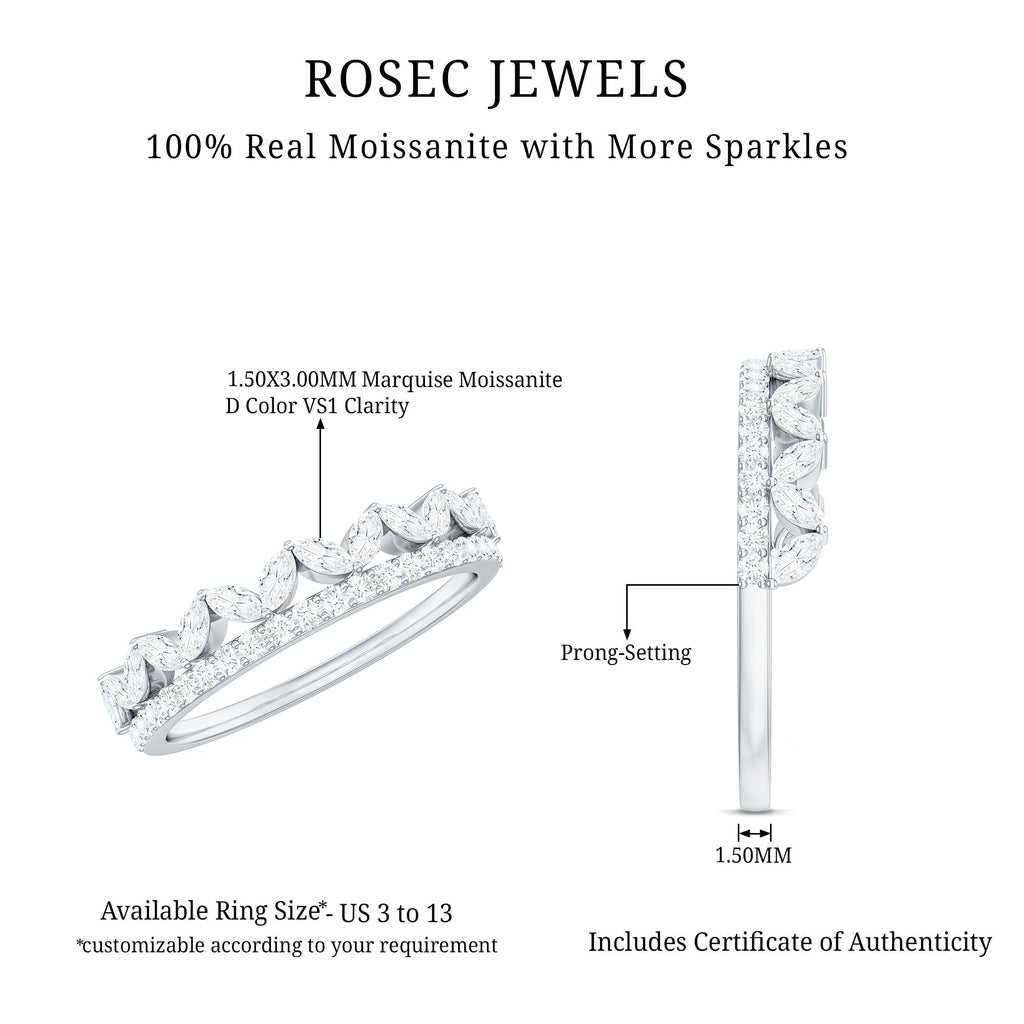 Certified Moissanite Half Eternity Wedding Band in Crown Style - Luzilly Bridal & Apparel