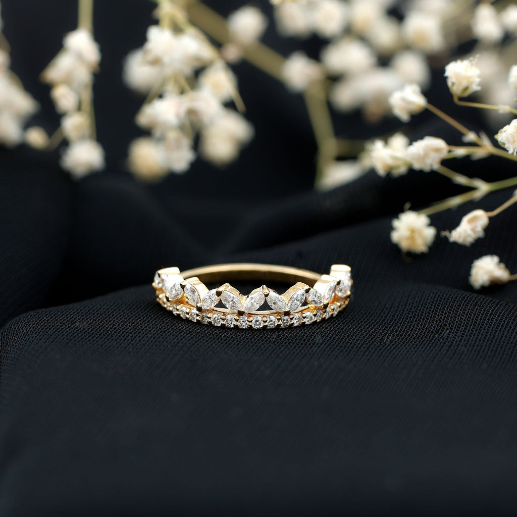 Certified Moissanite Half Eternity Wedding Band in Crown Style - Luzilly Bridal & Apparel