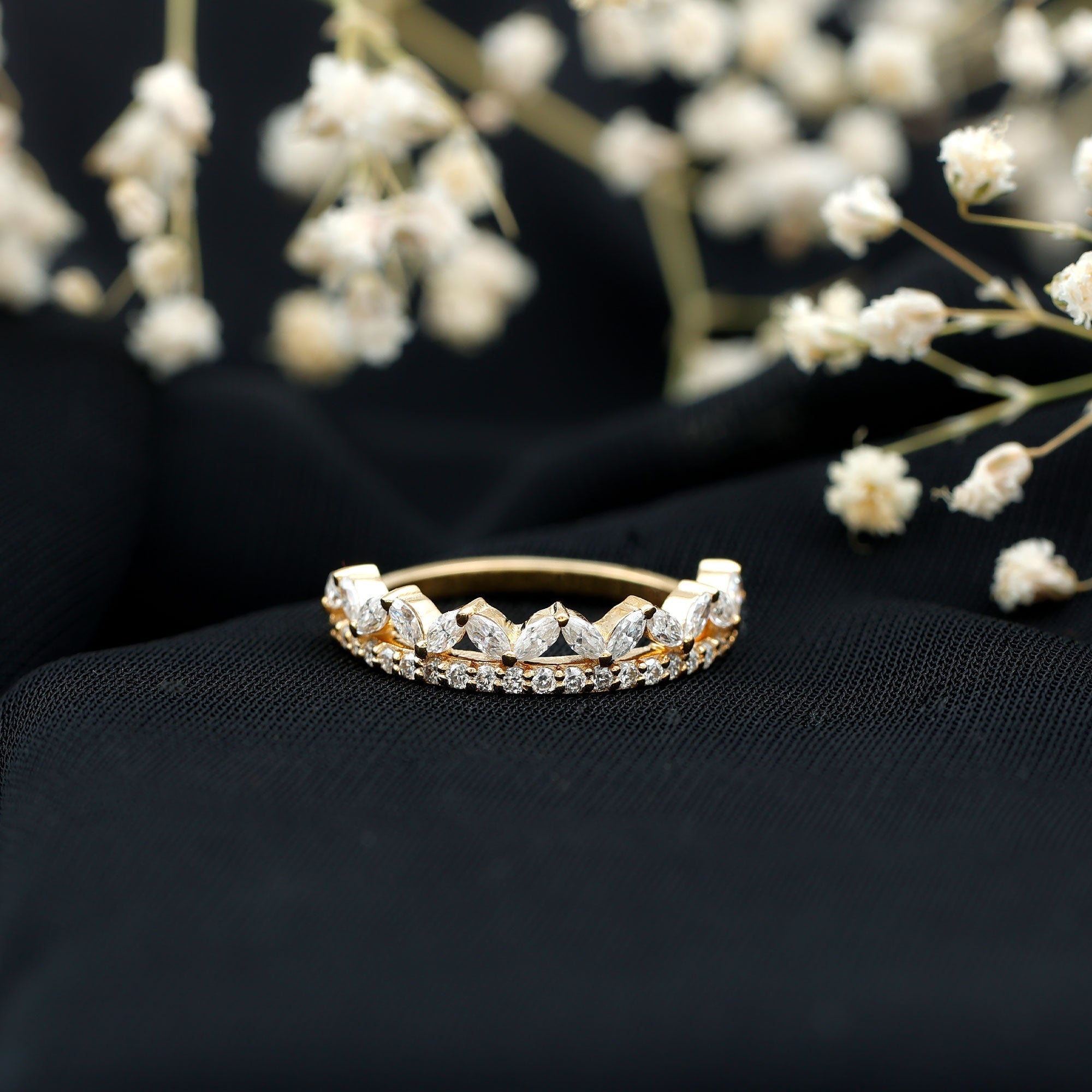 Certified Moissanite Half Eternity Wedding Band in Crown Style - Luzilly Bridal & Apparel