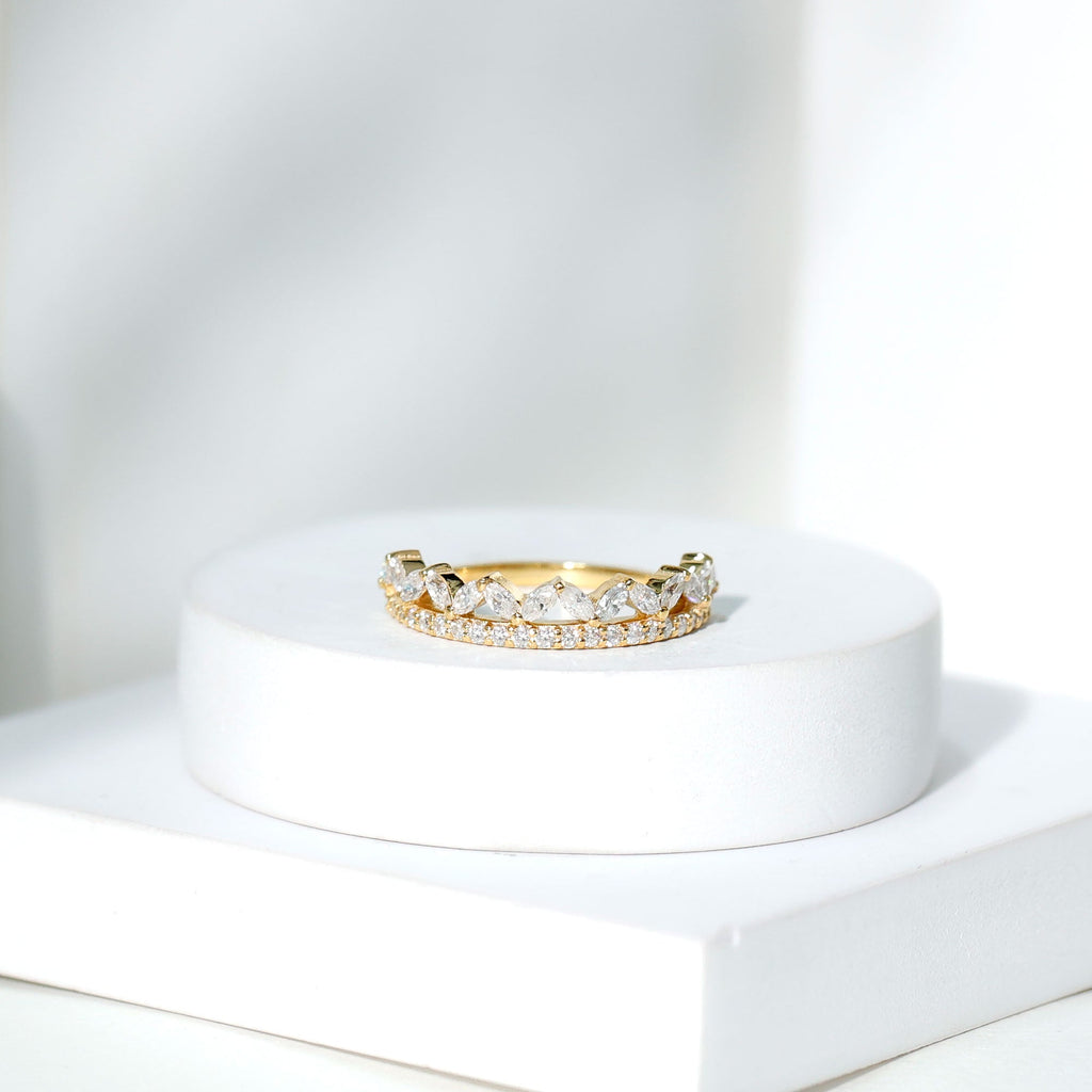Certified Moissanite Half Eternity Wedding Band in Crown Style - Luzilly Bridal & Apparel