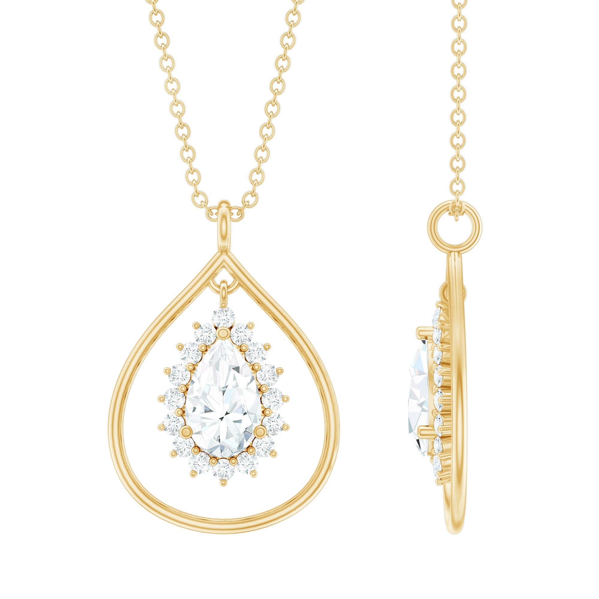 Certified Pear Shaped Moissanite Wedding Necklace for Bride - Luzilly Bridal & Apparel