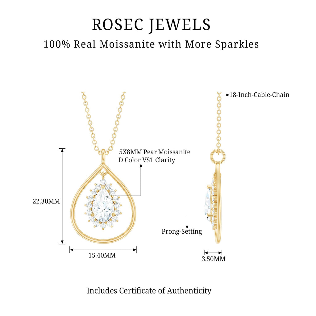 Certified Pear Shaped Moissanite Wedding Necklace for Bride - Luzilly Bridal & Apparel