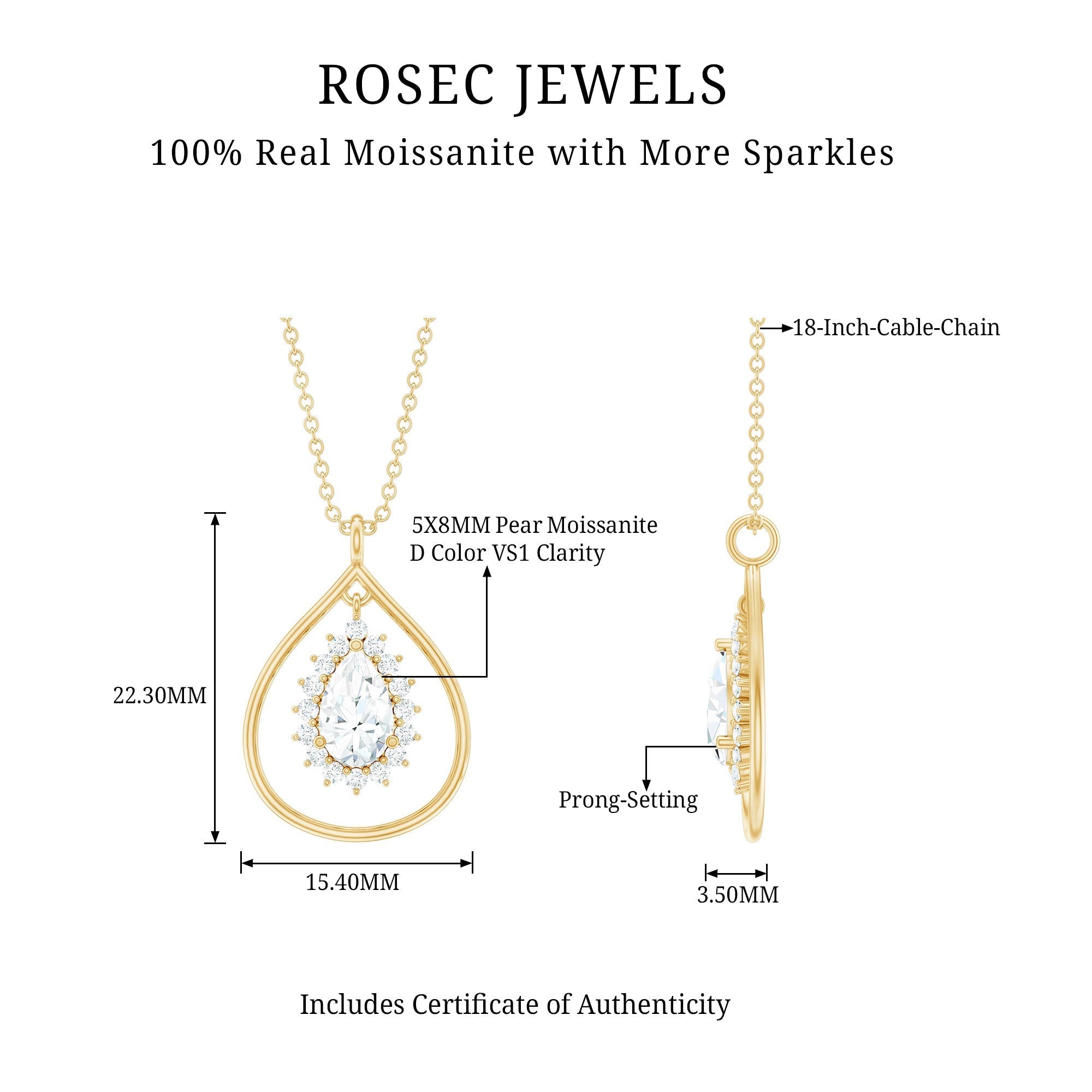 Certified Pear Shaped Moissanite Wedding Necklace for Bride - Luzilly Bridal & Apparel