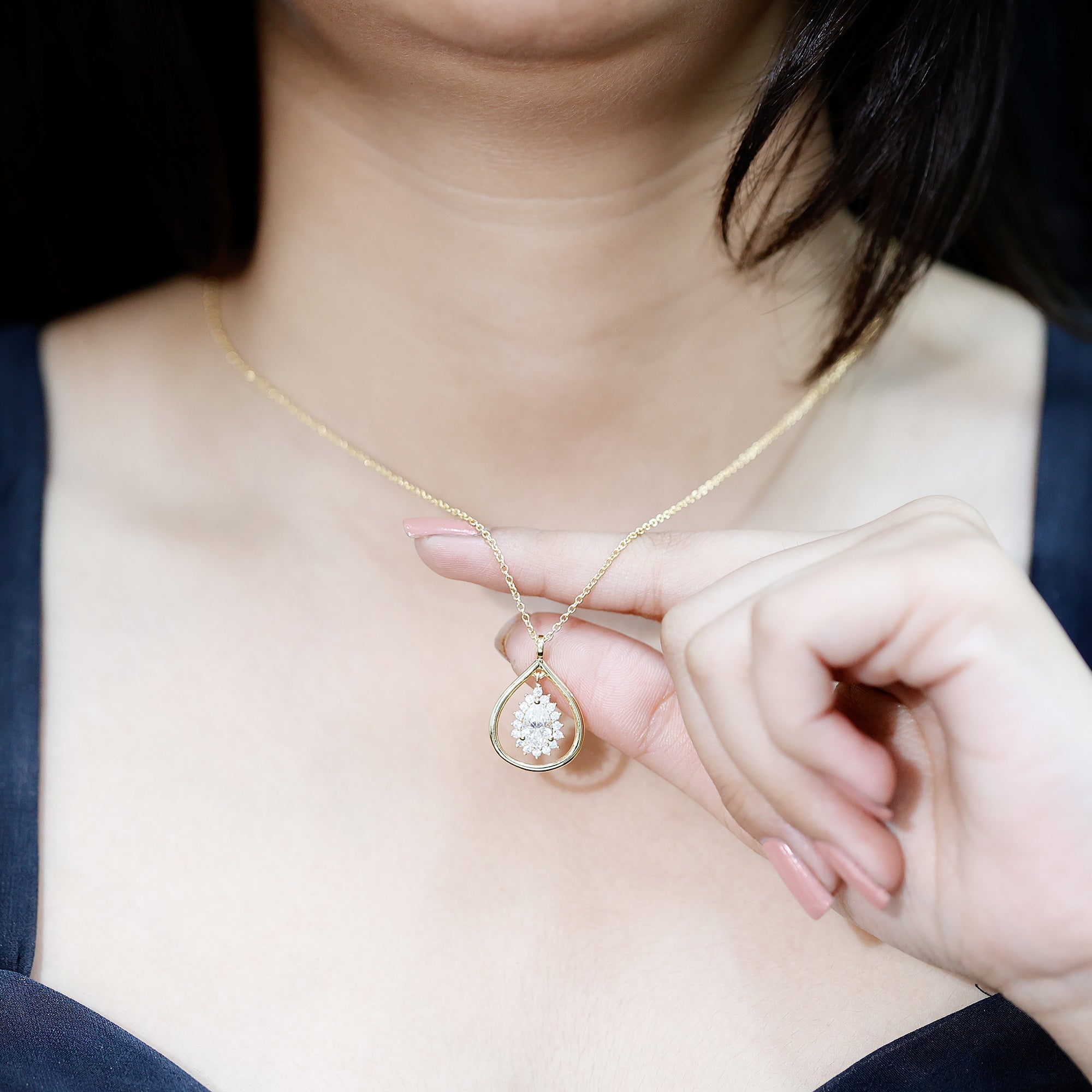 Certified Pear Shaped Moissanite Wedding Necklace for Bride - Luzilly Bridal & Apparel