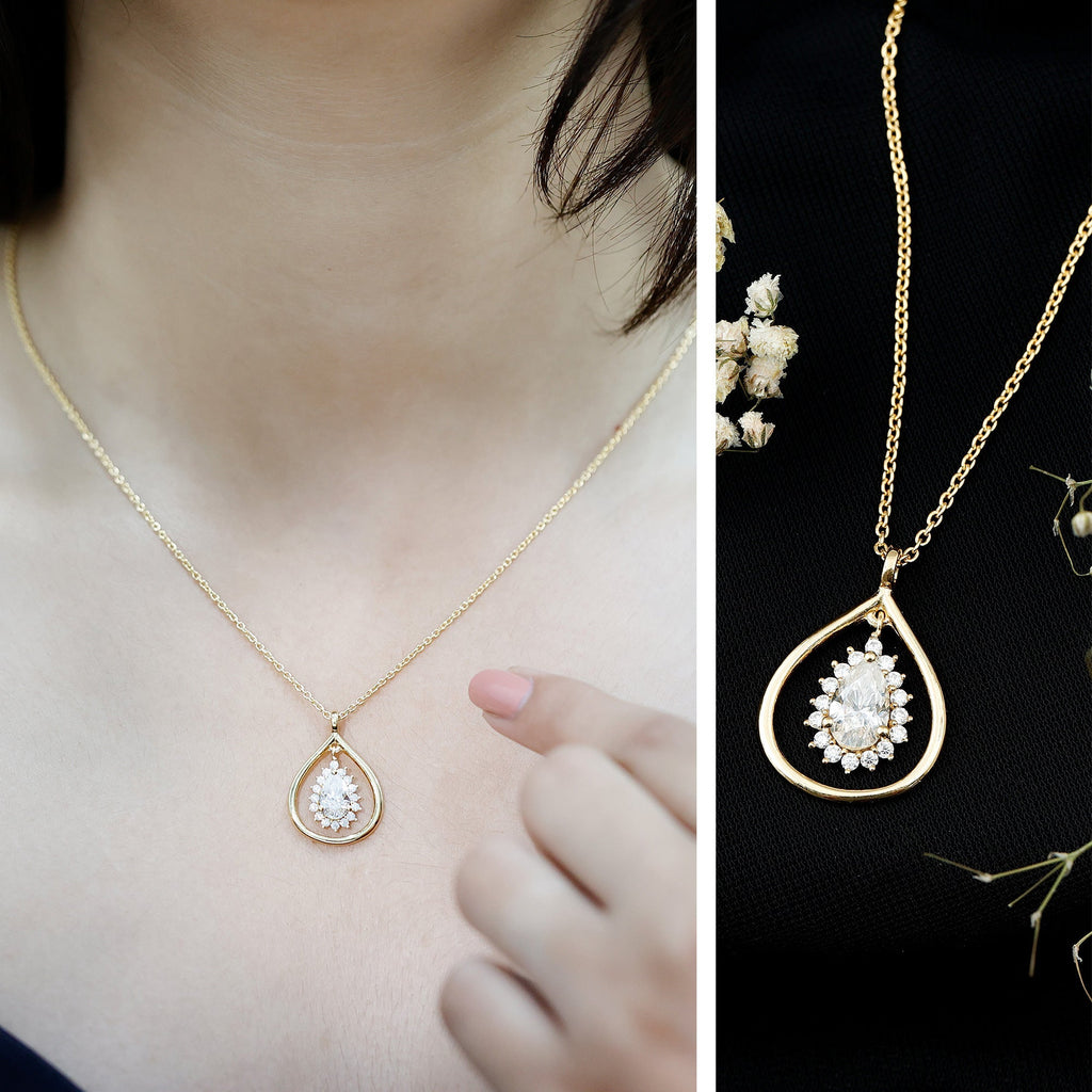 Certified Pear Shaped Moissanite Wedding Necklace for Bride - Luzilly Bridal & Apparel