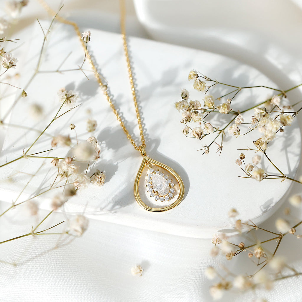 Certified Pear Shaped Moissanite Wedding Necklace for Bride - Luzilly Bridal & Apparel