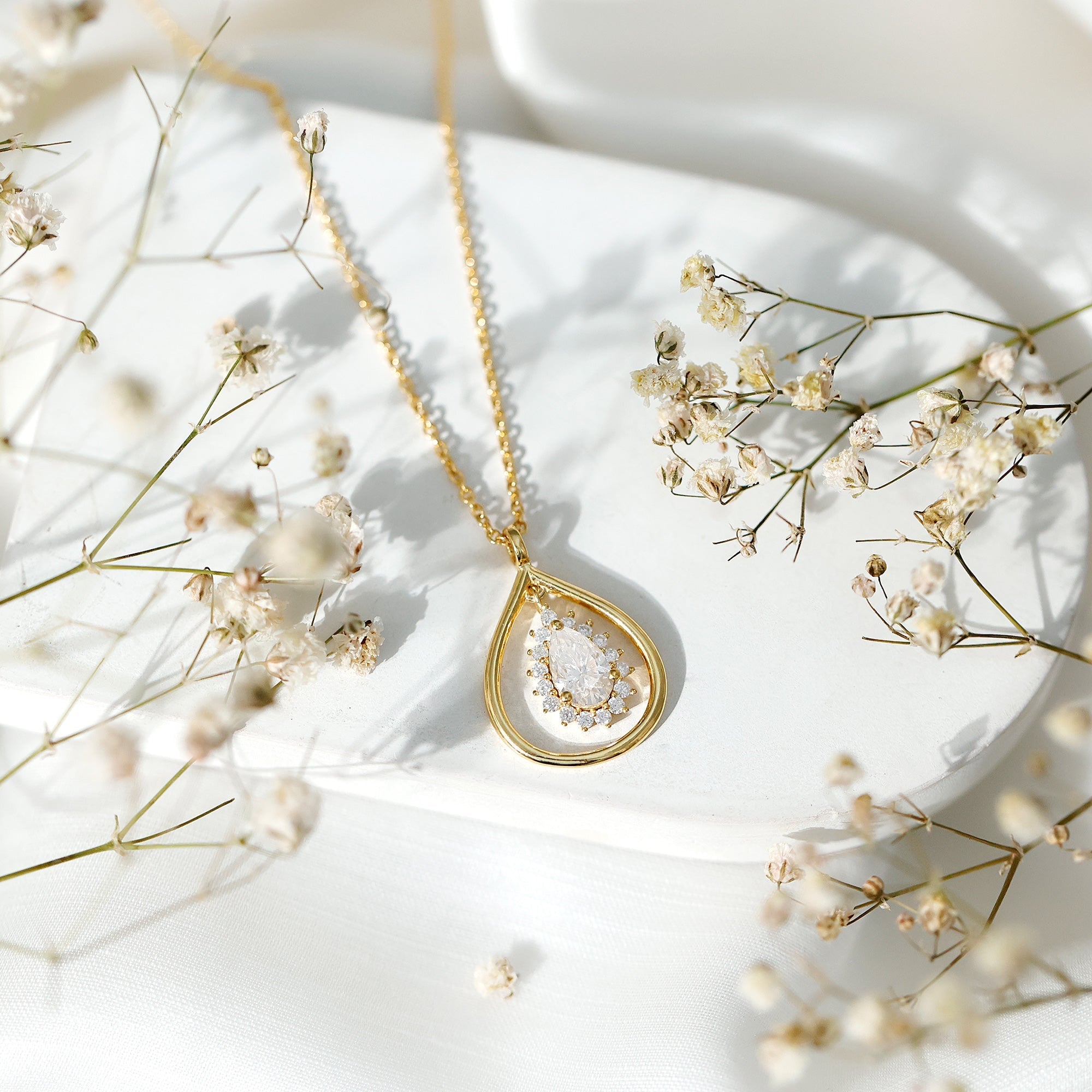 Certified Pear Shaped Moissanite Wedding Necklace for Bride - Luzilly Bridal & Apparel