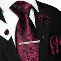 Champagne Floral Paisley Silk Elegant Tie For Men Groom Wedding Men Necktie Pocket Square Cufflink Brooch Tie Clip Accessory - Luzilly Bridal & Apparel