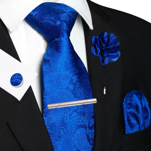 Champagne Floral Paisley Silk Elegant Tie For Men Groom Wedding Men Necktie Pocket Square Cufflink Brooch Tie Clip Accessory - Luzilly Bridal & Apparel