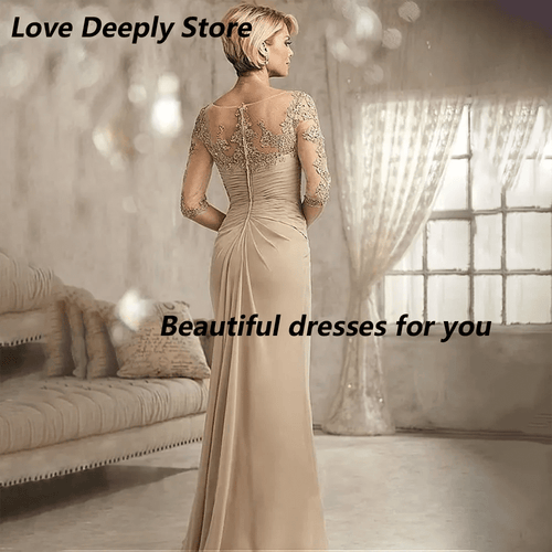 Champagne Lace Chiffon Mermaid Mother of the Bride Dress - Luzilly Bridal & Apparel