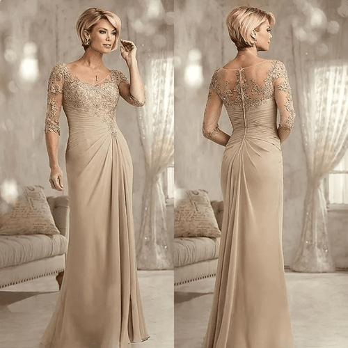 Champagne Lace Chiffon Mermaid Mother of the Bride Dress - Luzilly Bridal & Apparel