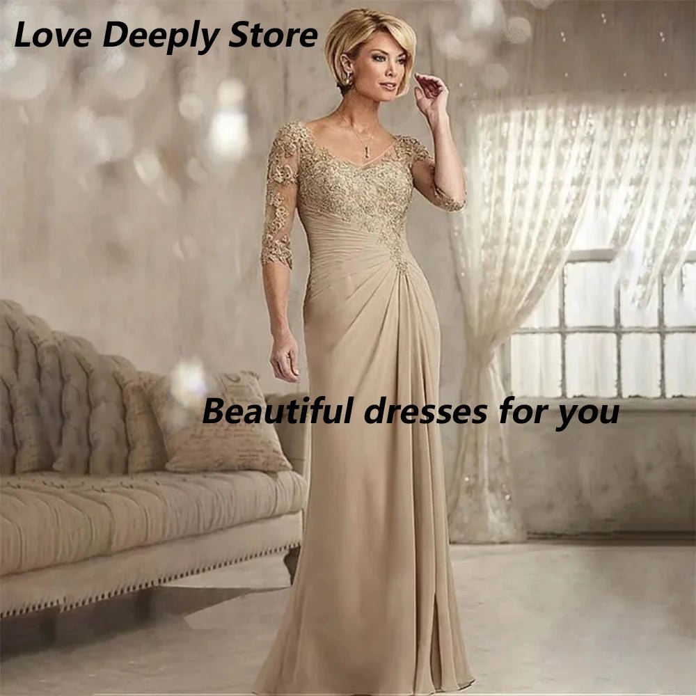 Champagne Lace Chiffon Mermaid Mother of the Bride Dress - Luzilly Bridal & Apparel