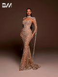 Champagne Lining Beaded Embroidery Mermaid Wedding Dress Shiny Tassel Customized Bride Gown Stunning Crystals Church Wear - Luzilly Bridal & Apparel