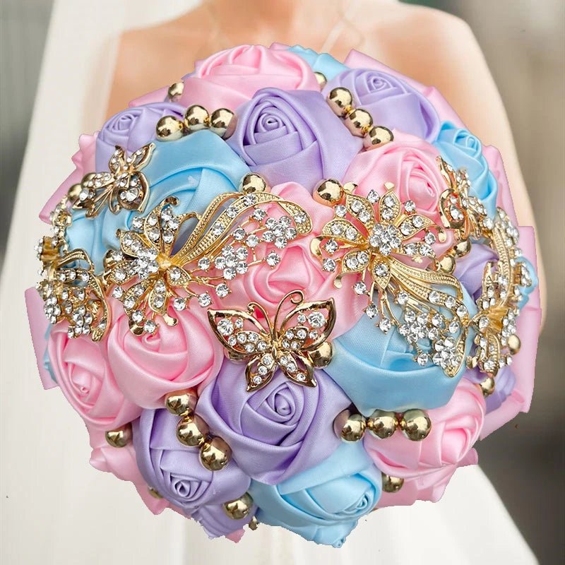 Champagne Silk Rose Bridesmaid Bouquet - Luzilly Bridal & Apparel