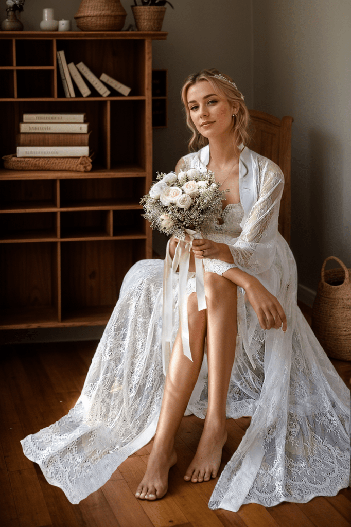 Chantilly Floral Lace Long Robe Set with Train - Next Day Shipping - Luzilly Bridal & Apparel