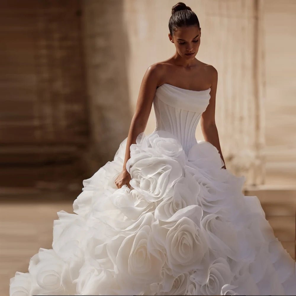 Charming Luxury Women Wedding Dresses Sexy Strapless Bride Gowns Banquet Mopping Length Princess Vestidos De Novias Customized - Luzilly Bridal & Apparel