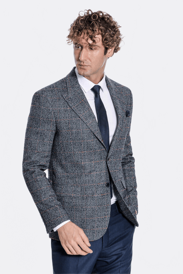 Checked Navy Blue Men Blazer - Wessi - Luzilly Bridal & Apparel