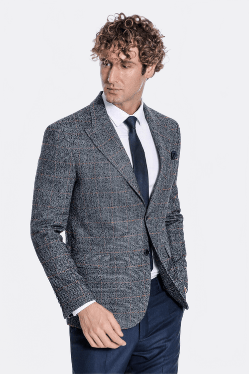 Checked Navy Blue Men Blazer - Wessi - Luzilly Bridal & Apparel
