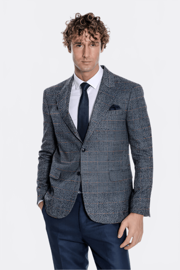 Checked Navy Blue Men Blazer - Wessi - Luzilly Bridal & Apparel
