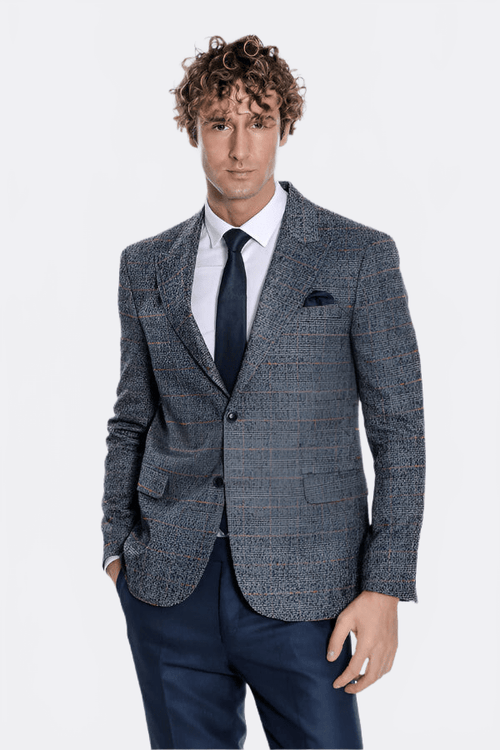 Checked Navy Blue Men Blazer - Wessi - Luzilly Bridal & Apparel