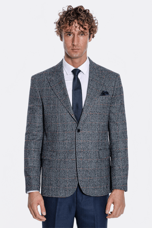 Checked Navy Blue Men Blazer - Wessi - Luzilly Bridal & Apparel