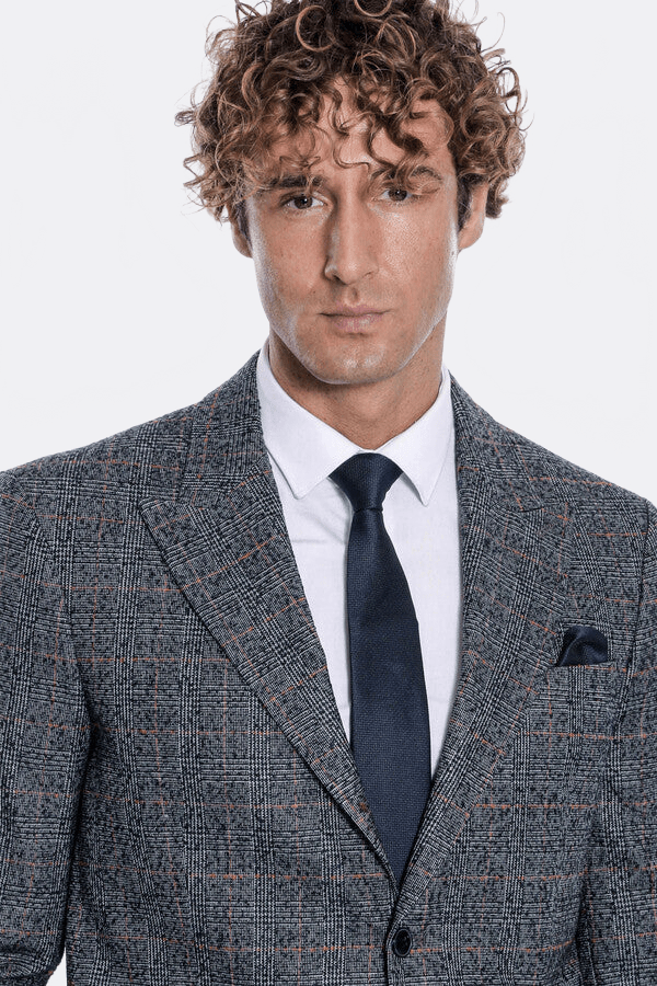 Checked Navy Blue Men Blazer - Wessi - Luzilly Bridal & Apparel