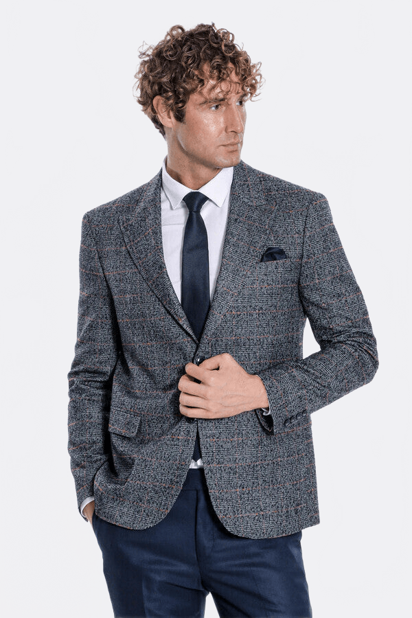 Checked Navy Blue Men Blazer - Wessi - Luzilly Bridal & Apparel