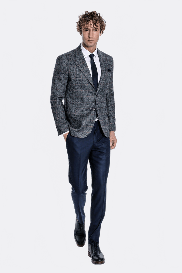 Checked Navy Blue Men Blazer - Wessi - Luzilly Bridal & Apparel
