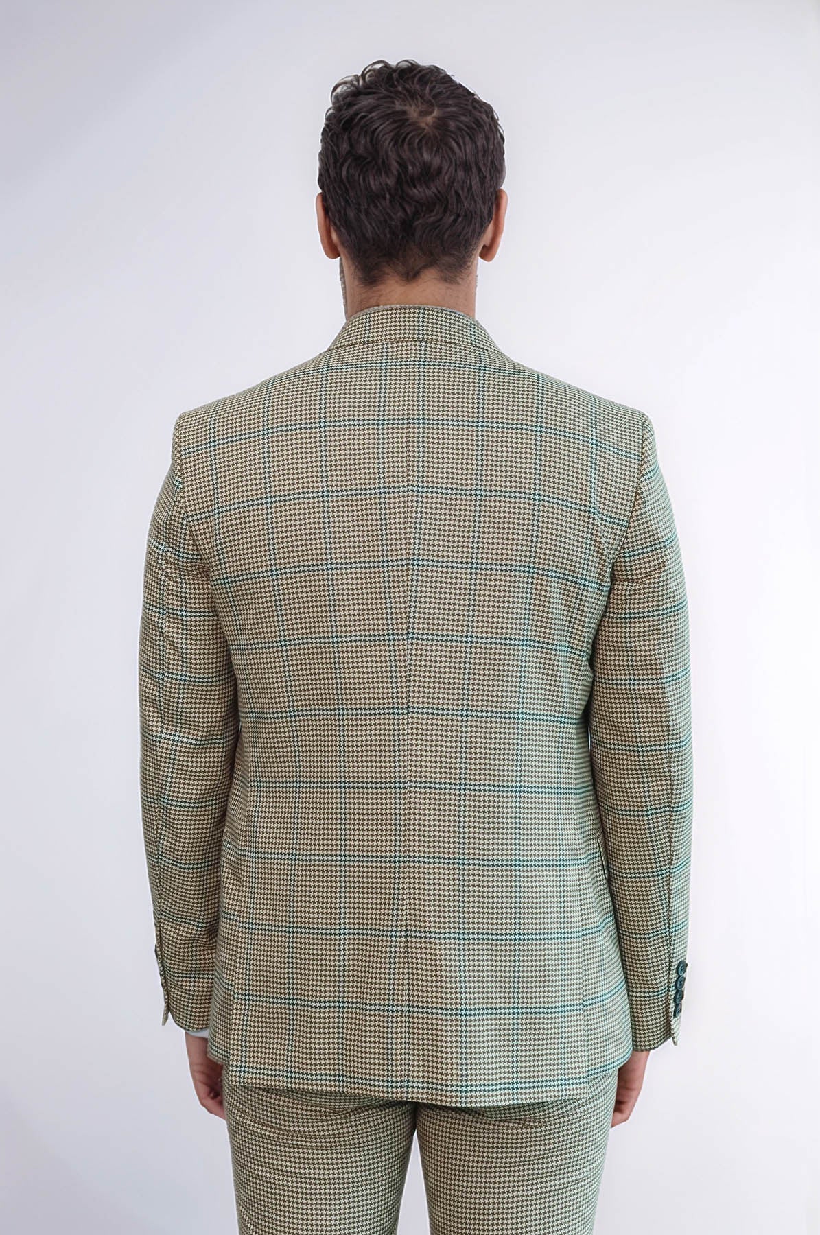 Checked Patterned Slim Fit Beige Men Suit - Wessi - Luzilly Bridal & Apparel