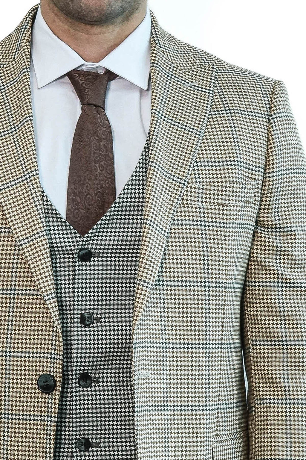 Checked Patterned Slim Fit Beige Men Suit - Wessi - Luzilly Bridal & Apparel