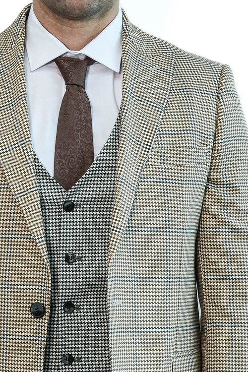 Checked Patterned Slim Fit Beige Men Suit - Wessi - Luzilly Bridal & Apparel
