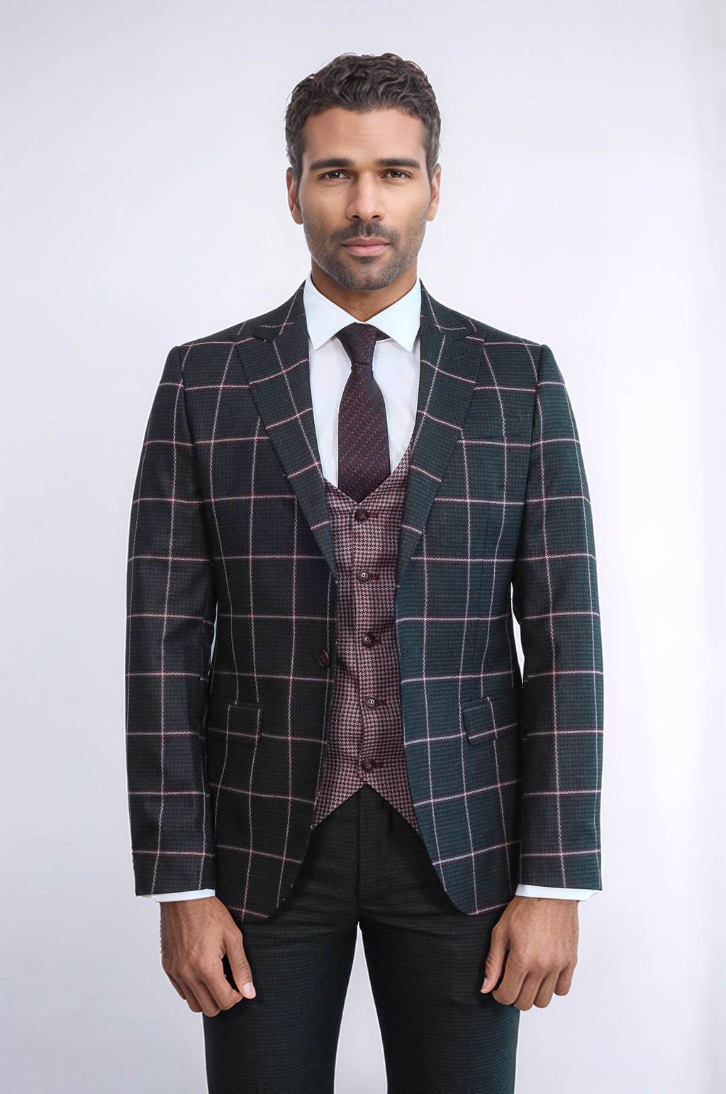Checked Patterned Slim Fit Black Men Suit - Wessi - Luzilly Bridal & Apparel