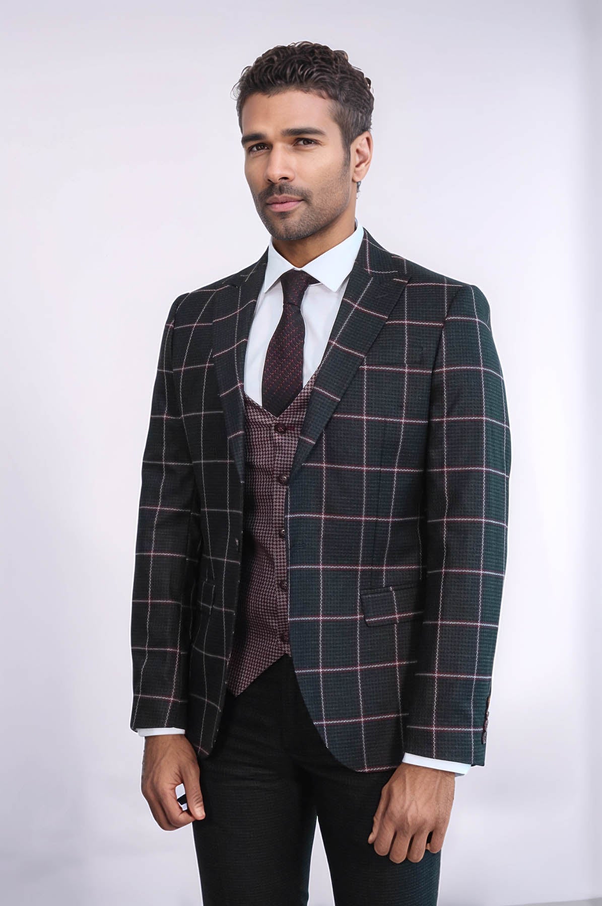 Checked Patterned Slim Fit Black Men Suit - Wessi - Luzilly Bridal & Apparel