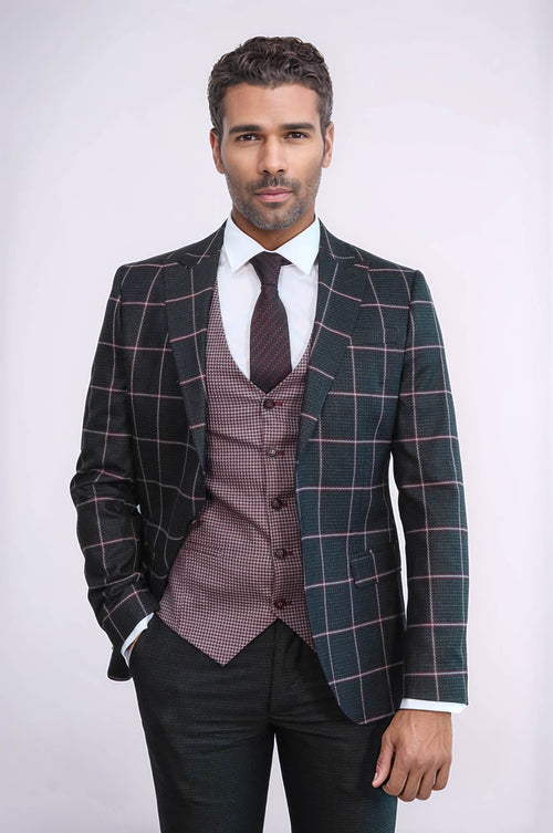 Checked Patterned Slim Fit Black Men Suit - Wessi - Luzilly Bridal & Apparel