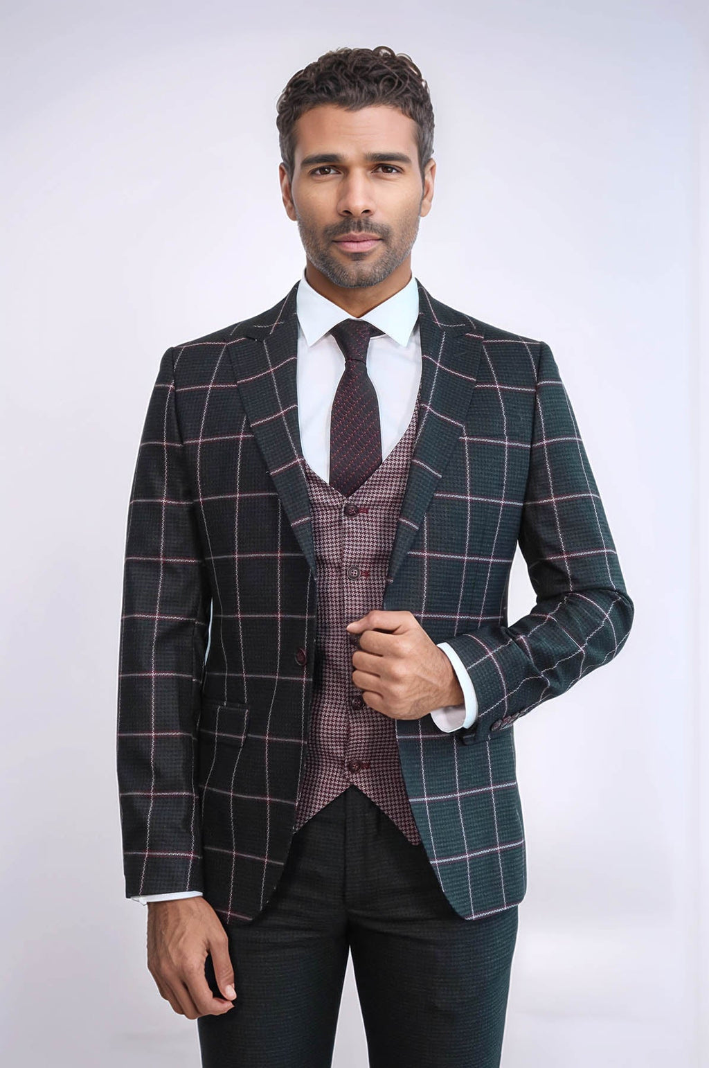 Checked Patterned Slim Fit Black Men Suit - Wessi - Luzilly Bridal & Apparel
