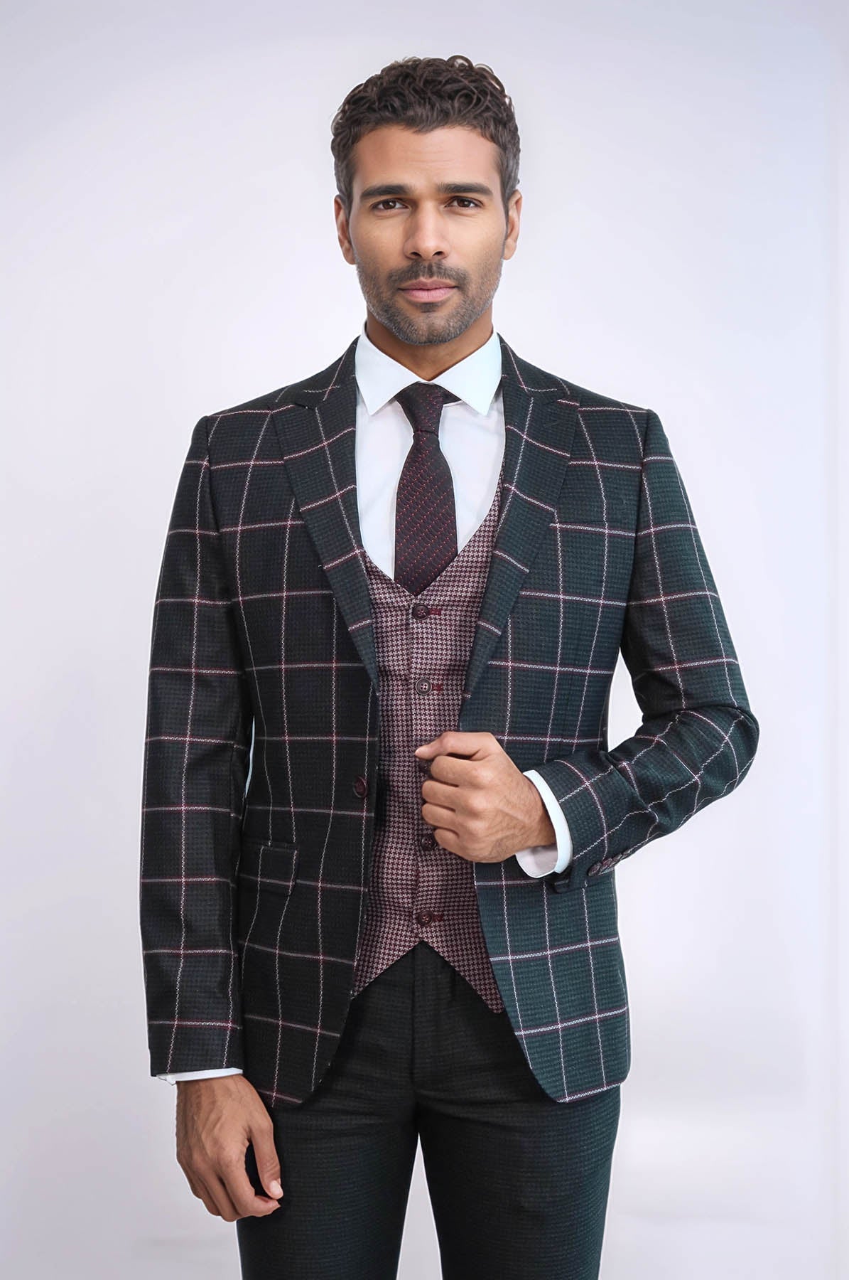 Checked Patterned Slim Fit Black Men Suit - Wessi - Luzilly Bridal & Apparel