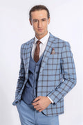 Checked Patterned Slim Fit Blue Men Suit - Wessi - Luzilly Bridal & Apparel