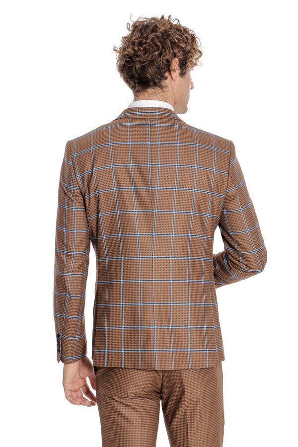 Checked Patterned Slim Fit Brown Men Suit - Wessi - Luzilly Bridal & Apparel