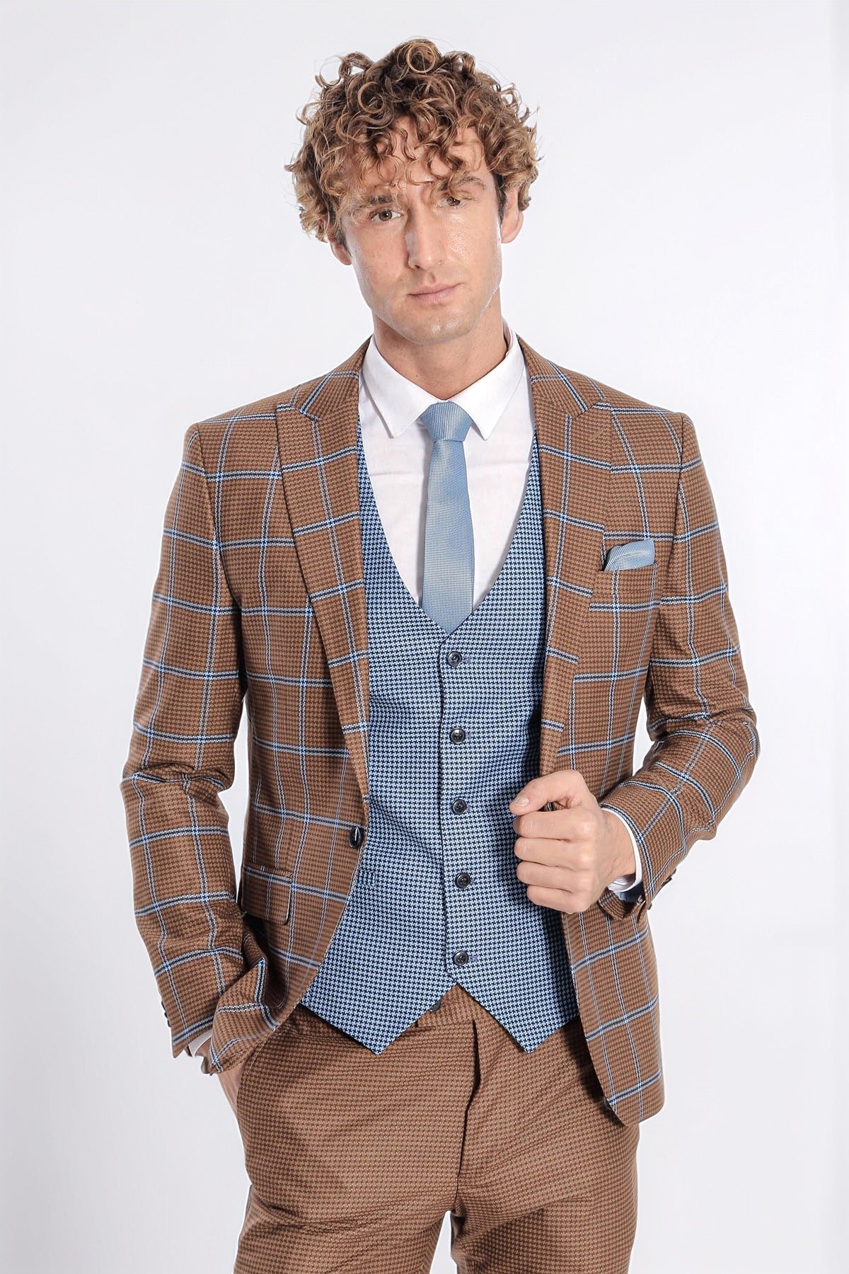 Checked Patterned Slim Fit Brown Men Suit - Wessi - Luzilly Bridal & Apparel