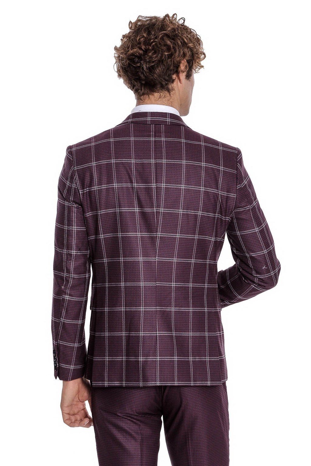 Checked Patterned Slim Fit Burgundy Men Suit - Wessi - Luzilly Bridal & Apparel