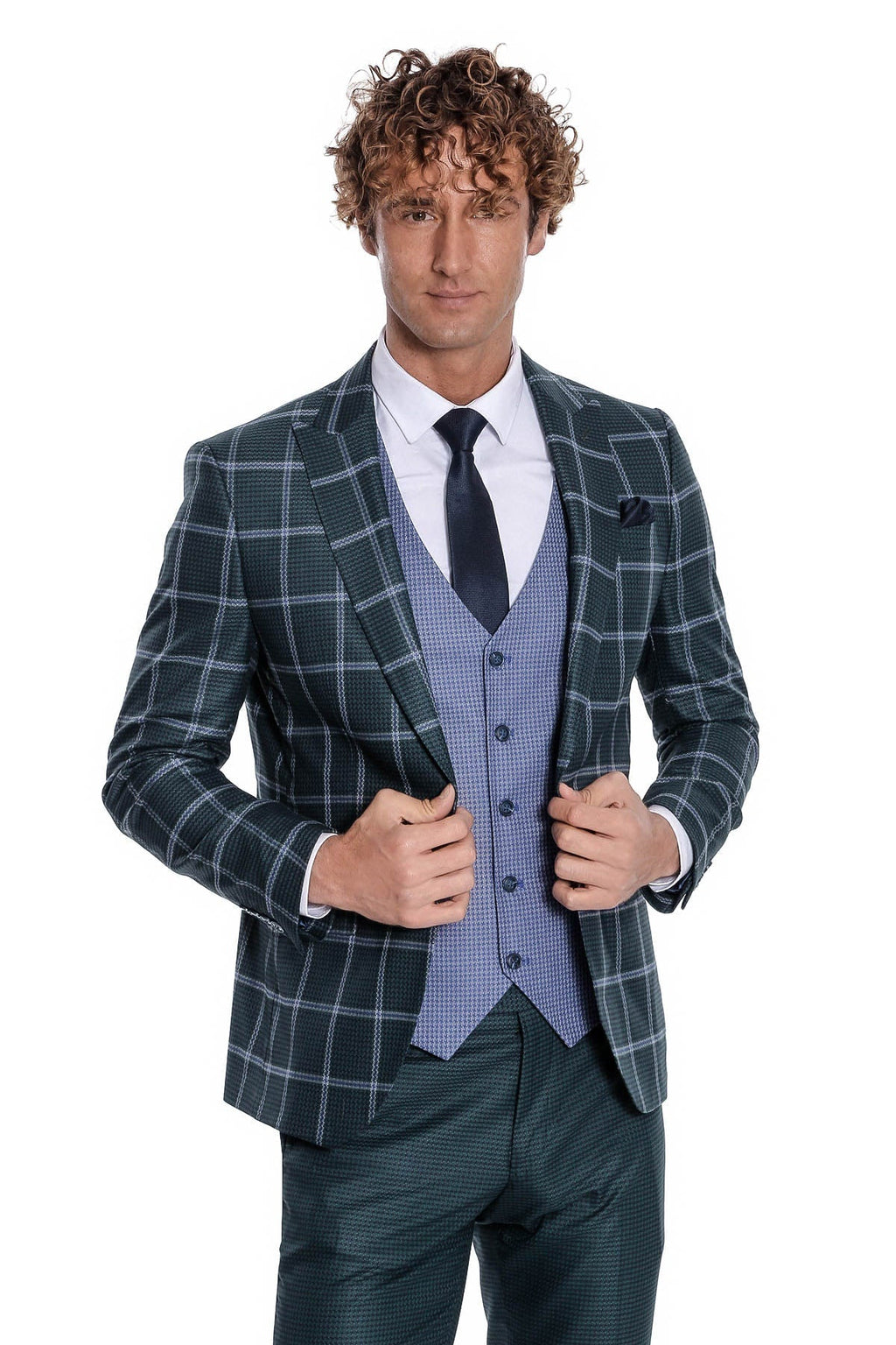 Checked Patterned Slim Fit Green Men Suit - Wessi - Luzilly Bridal & Apparel