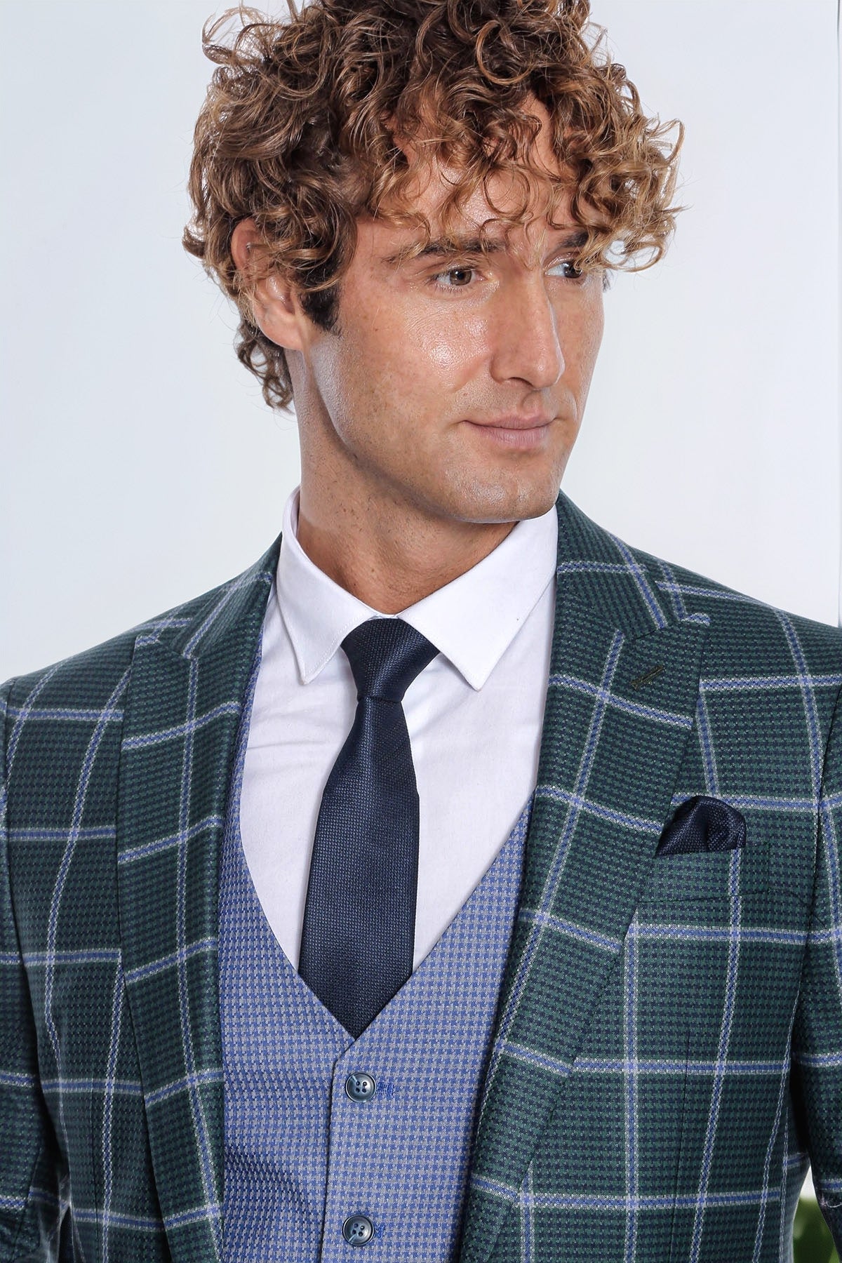 Checked Patterned Slim Fit Green Men Suit - Wessi - Luzilly Bridal & Apparel