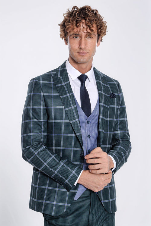 Checked Patterned Slim Fit Green Men Suit - Wessi - Luzilly Bridal & Apparel