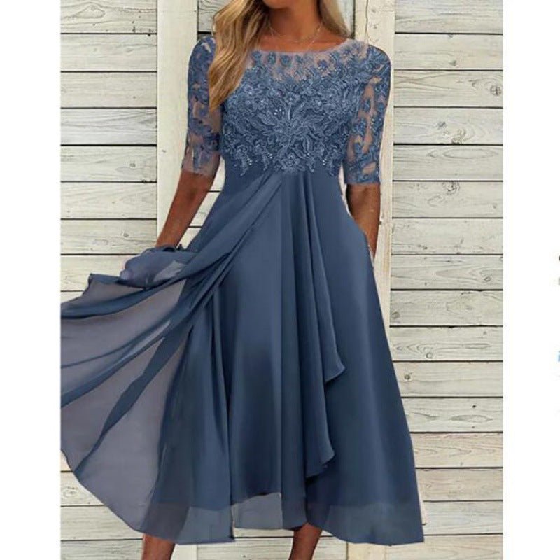 Chiffon and Lace Cut-Out Midi Bridesmaid Dress - Luzilly Bridal & Apparel