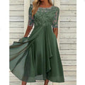 Chiffon and Lace Cut-Out Midi Bridesmaid Dress - Luzilly Bridal & Apparel