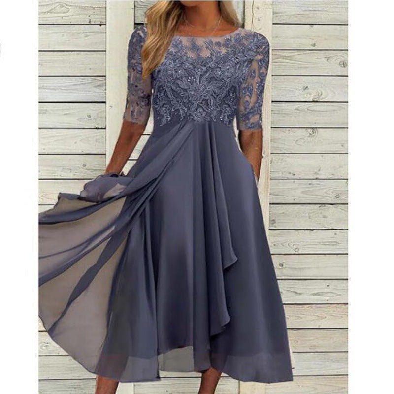 Chiffon and Lace Cut-Out Midi Bridesmaid Dress - Luzilly Bridal & Apparel