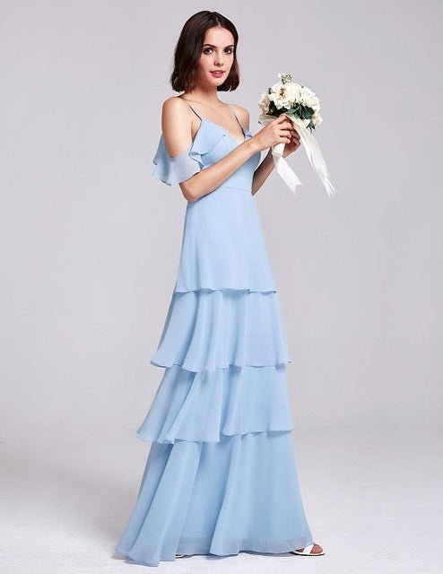 Chiffon Bridesmaid Dress in Navy and Sky Blue - Luzilly Bridal & Apparel